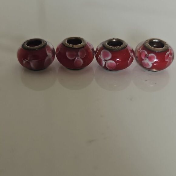 Murano Glass Floral Bead Set Of 4 Charms - Picture 16 of 16